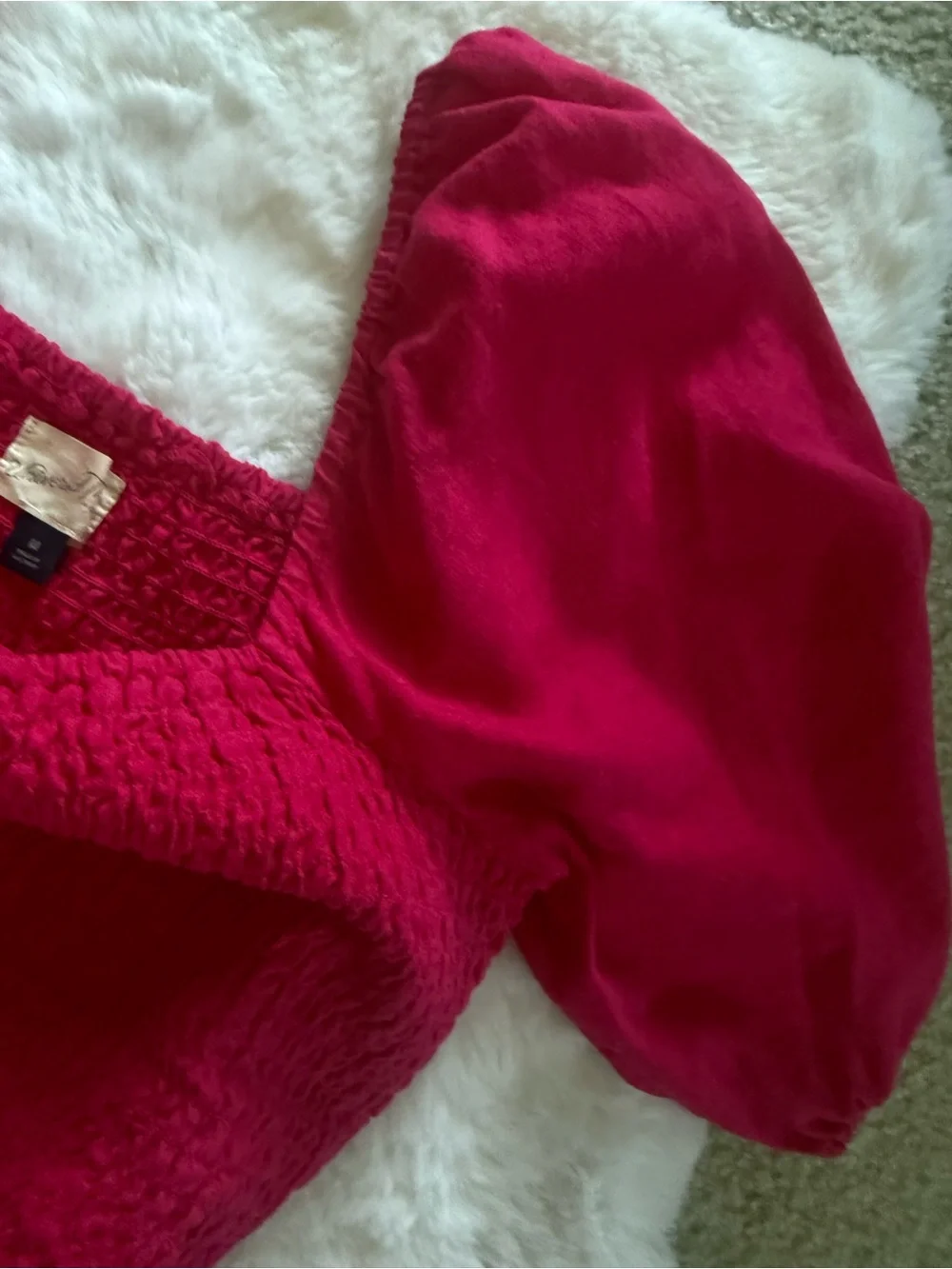Linen Blend Off-Shoulder Smocked Crop & Midi Skirt Set in Fuchsia Pink